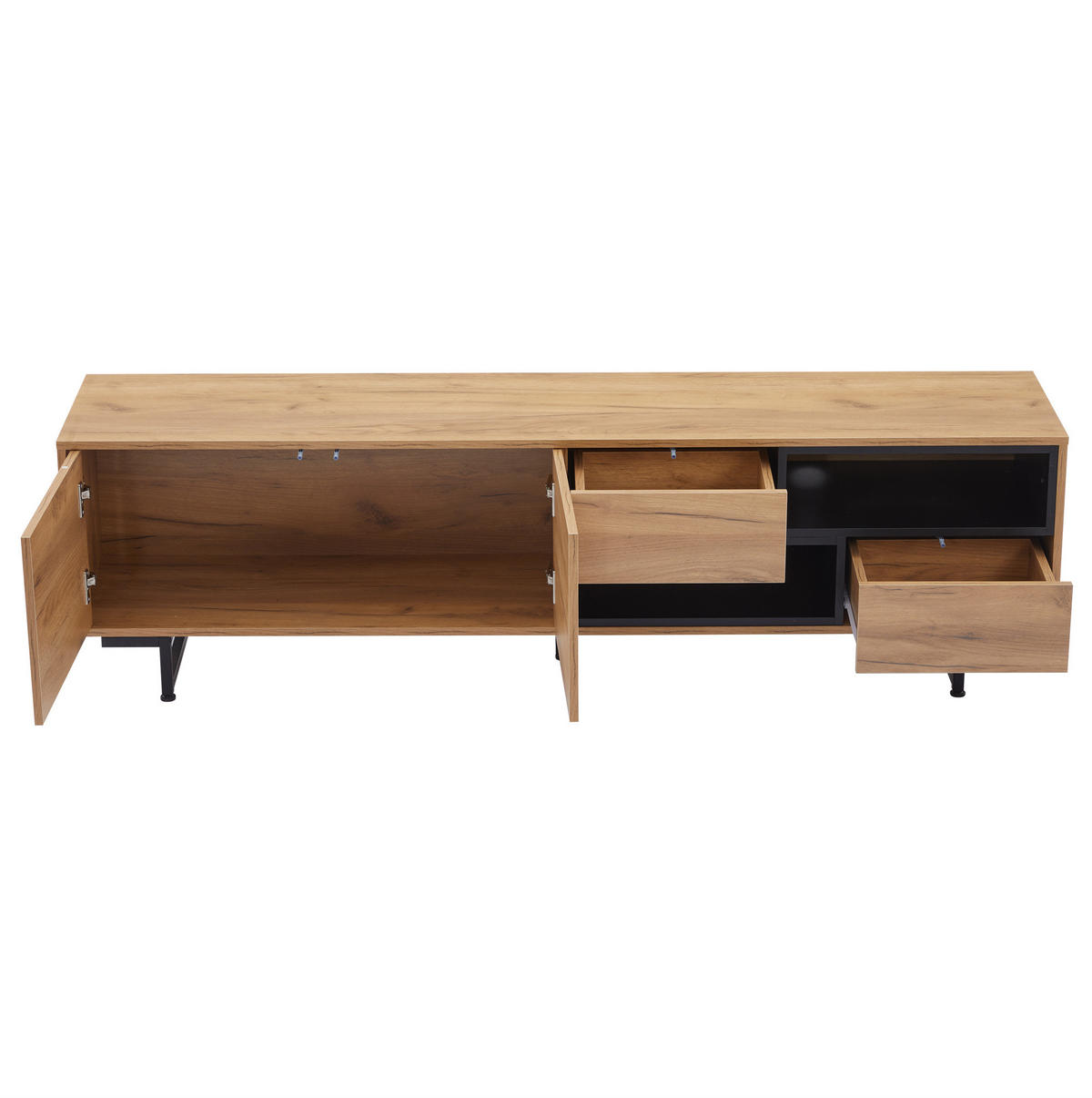 TV-LOWBOARD aus Spanplatte 173x38x48 cm Holzfarben mit Stauraum, Kabeldurchlass und offenen Fächern - Naturfarben, Holzwerkstoff (173/48/38cm) - Modfu