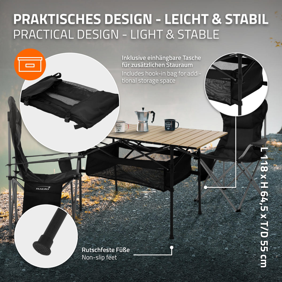 CAMPINGTISCH Beige - Beige, Metall (118/55/64.5cm) - Hauki