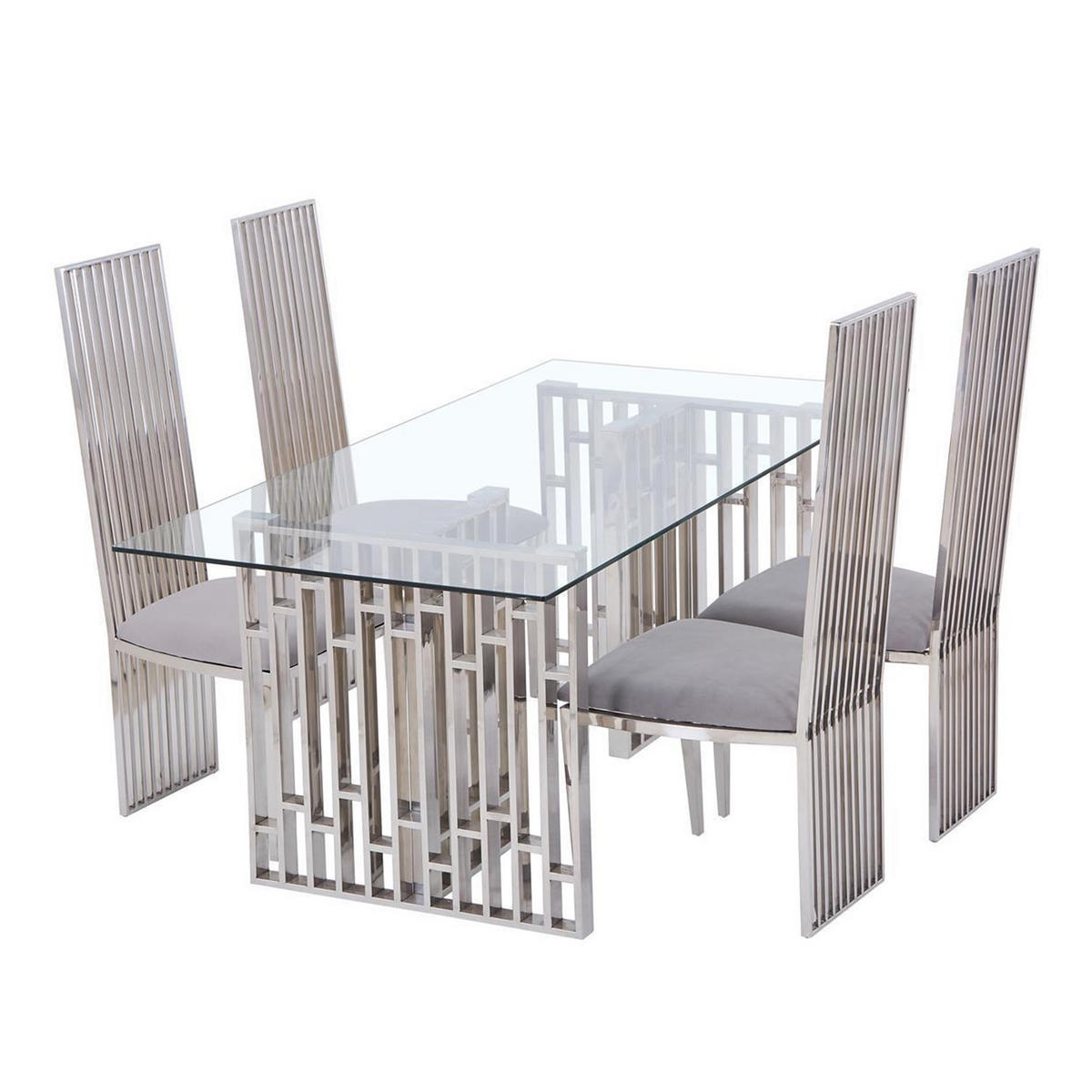 ESSTISCH Klarglas 160 × 90 cm Edelstahlgestell geometrisch Chrom - Silberfarben, Glas/Metall (90/160/75cm) - HOOZ