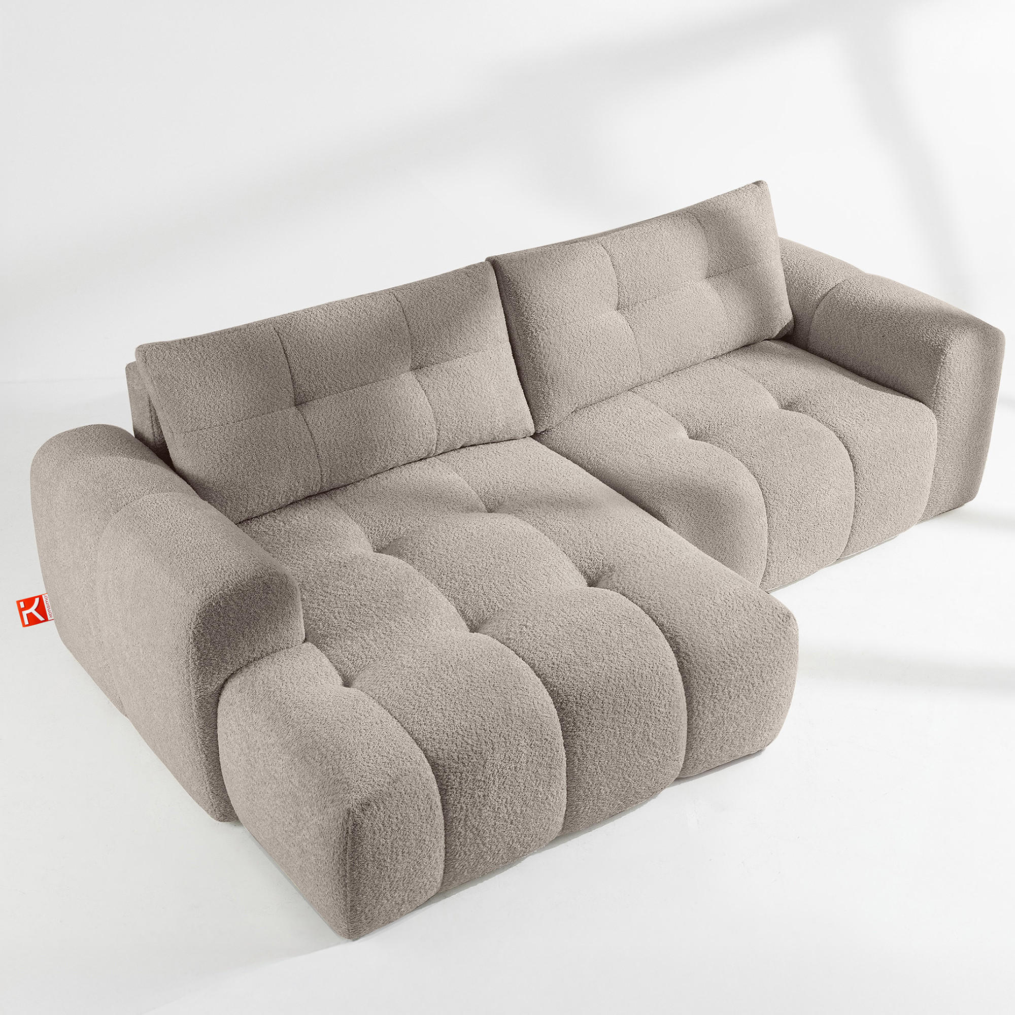 ECKSOFA LINKS RAVIA, Bouclé, Grau - Grau, Holz/Textil (256/104cm) - KONSIMO®
