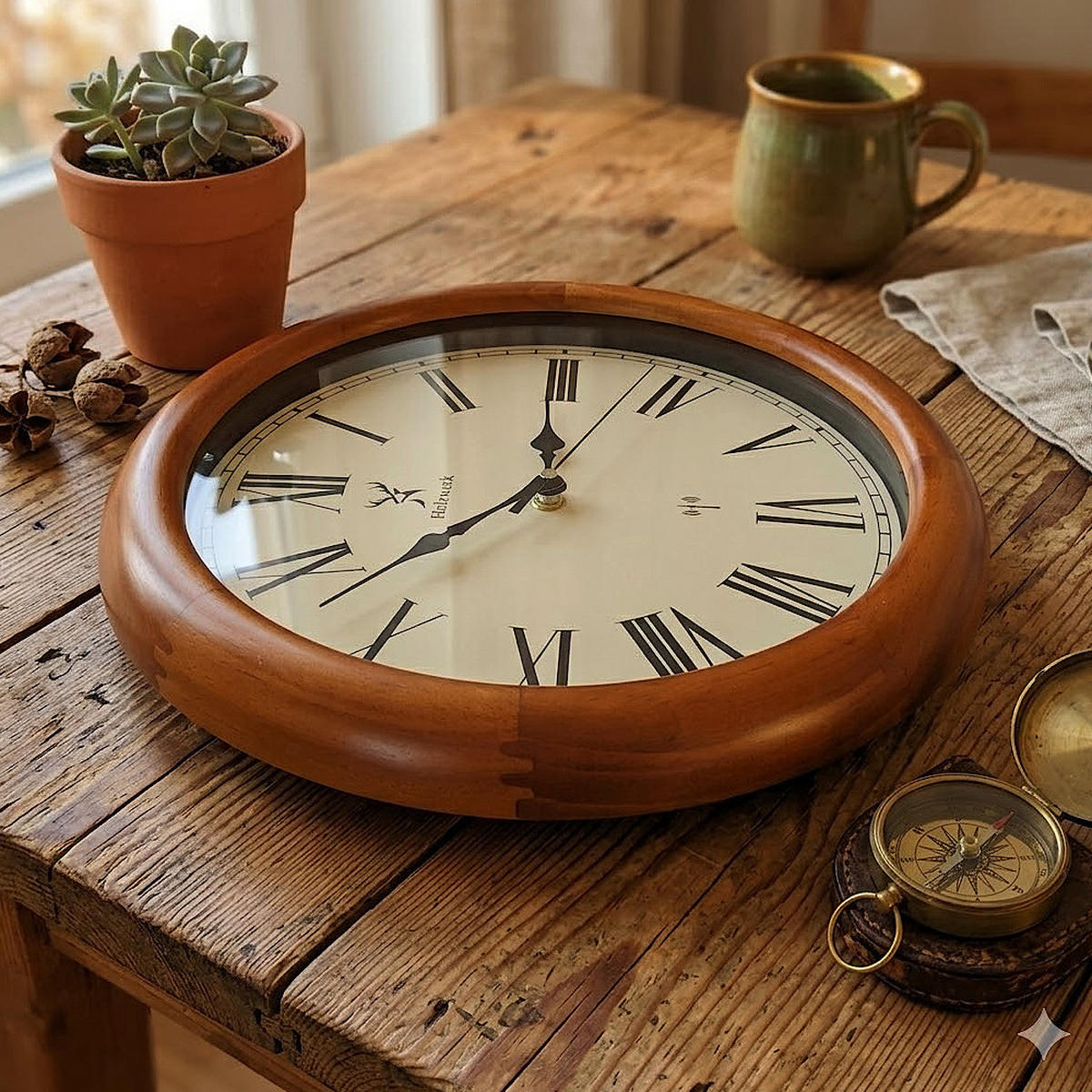 WANDUHR Holz Designer WILDBERG (FUNK) Loft Wand Uhr, beige - Braun, Glas/Holz (35/35/2.2cm) - Holzwerk