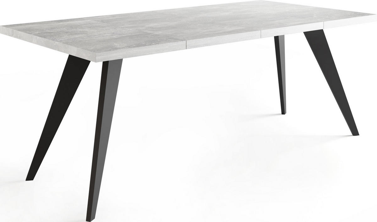 ESSTISCH Quadro quadratischer ausziehbarer, Grauer Beton 100-200/100/76 cm - Hellgrau/Schwarz, Holz/Holzwerkstoff (100/100/76cm) - WFL GROUP