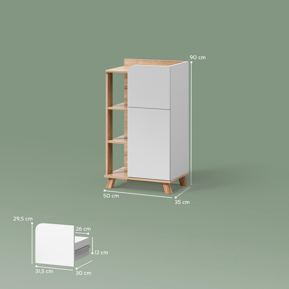 UNTERSCHRANK Marano Sonoma/Weiß 50 x 90 cm mit Tür und Schublade - Weiß/Sonoma Eiche, Holzwerkstoff (50/90/35cm) - Livinity®