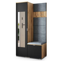 GARDEROBENSCHRANK VIRA 95/181/51 cm Modern Garderobe-Set Eiche Wotan - Eiche Wotan/Schwarz, Holzwerkstoff (95/181/51cm) - MASSENO