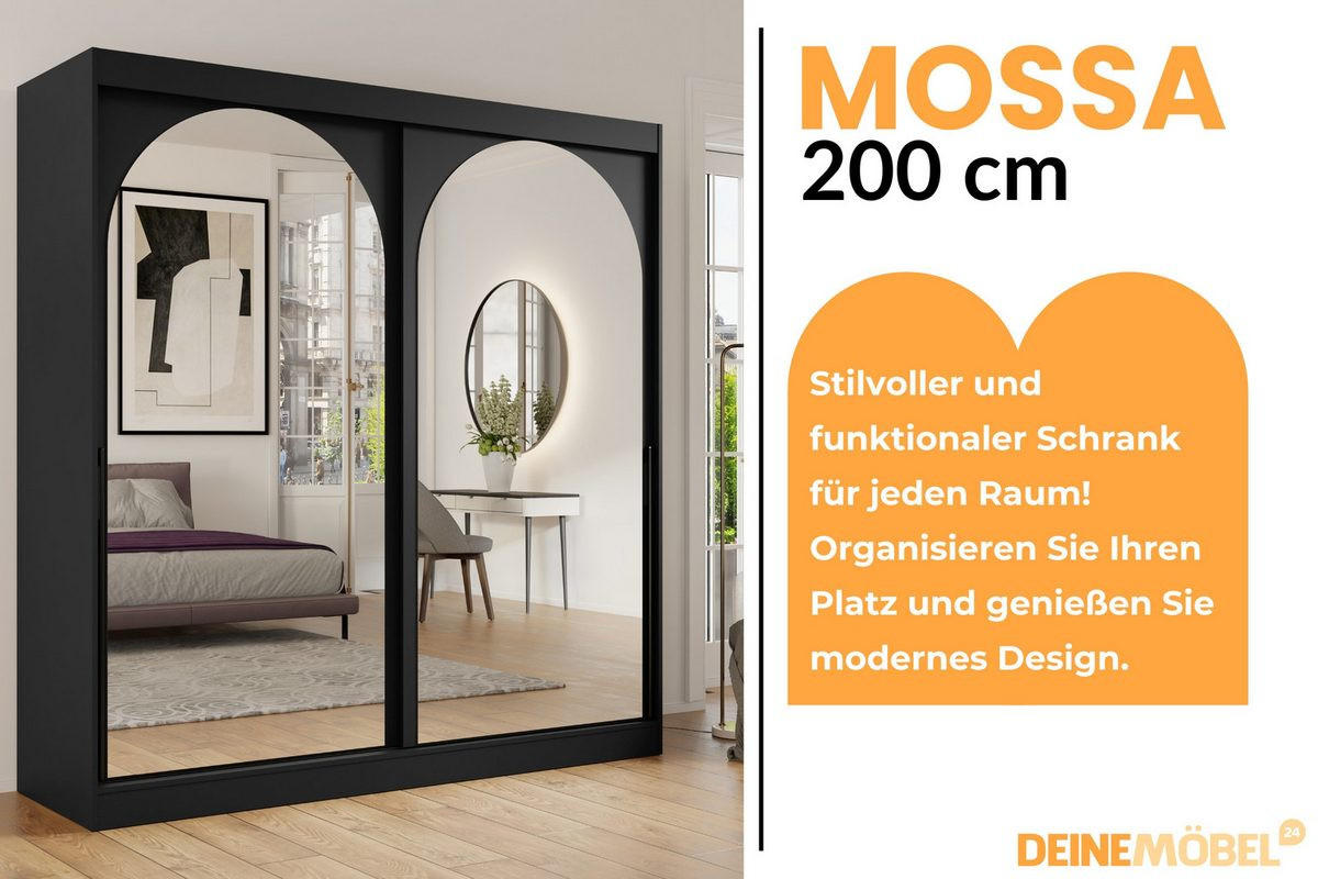 SCHIEBETÜRENSCHRANK MOSSA 200 / 215 / 65 cm in Schwarz / Schwarz - Schwarz, Holzwerkstoff (200/215/65cm) - Deine Möbel 24