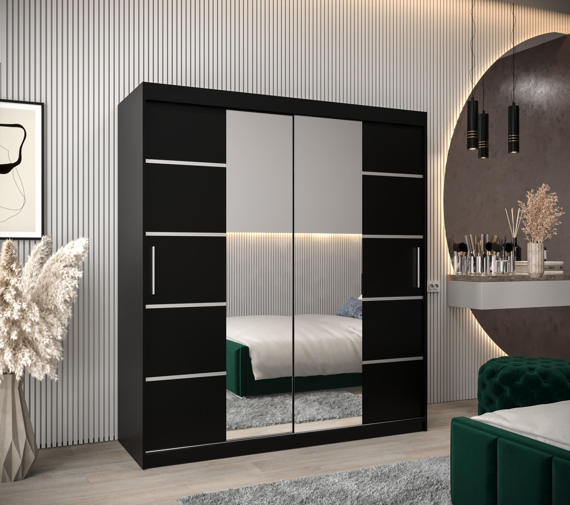 SCHWEBETÜRENSCHRANK 200/180/62 2-türig - Silberfarben/Schwarz, Holz/Kunststoff (180/200/62cm) - MÖBEL KRYSPOL