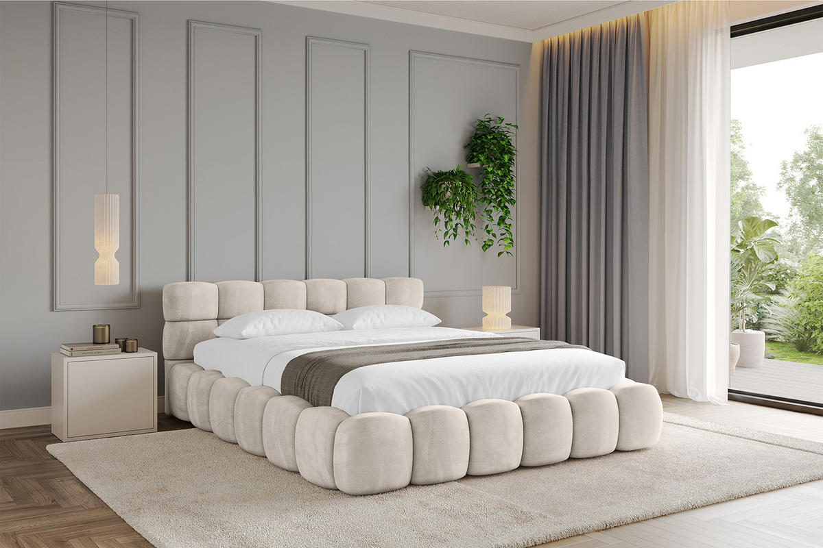 POLSTERBETT mit Bettkasten und Lattenrost, Bett mit Matratze H3/H4 - LEYA-v1 120x200 Beige - Beige, Holzwerkstoff/Textil (120/200cm) - ALTDECOR
