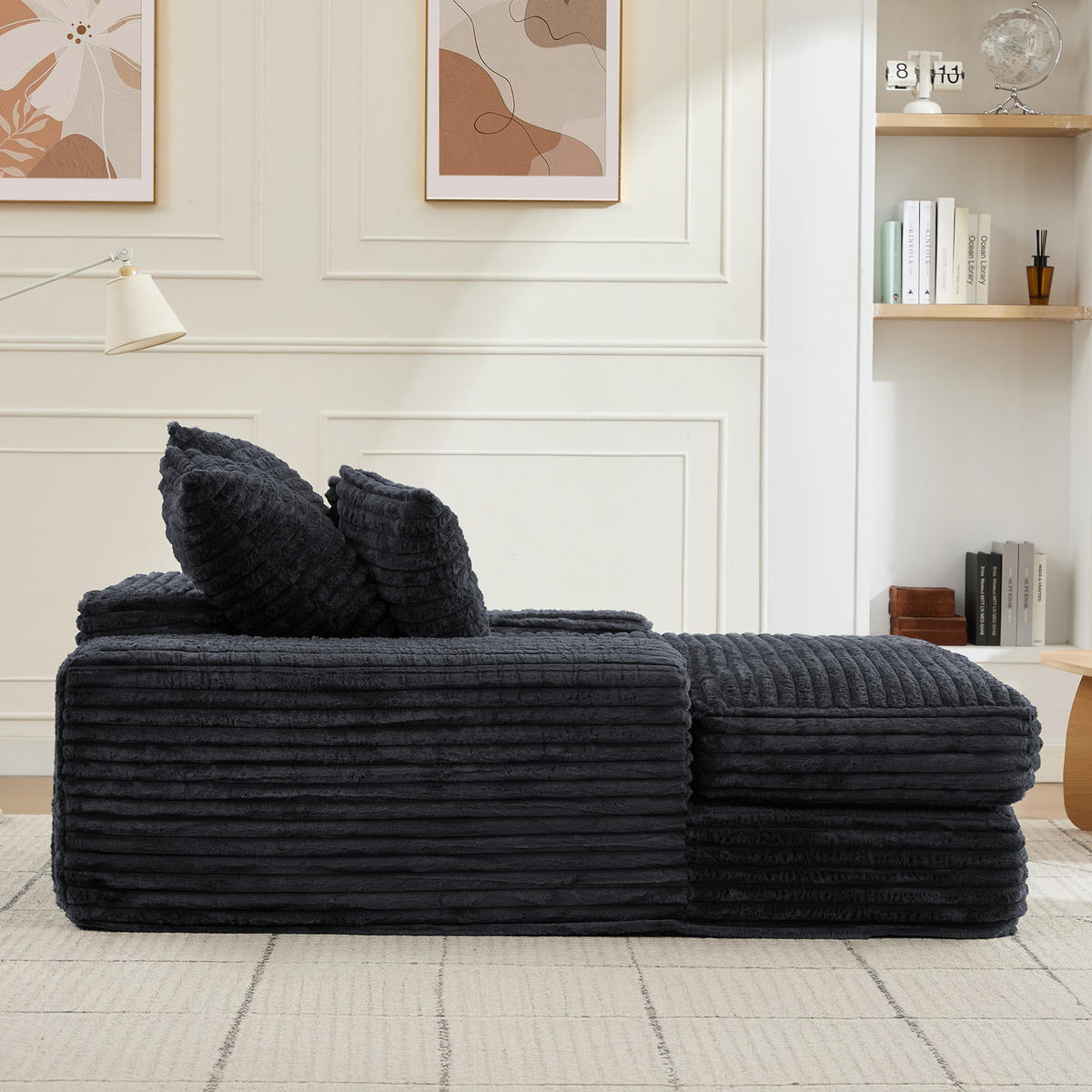 CHAISELONGUE Cordstoff mit Memory-Schaum und 4 Kissen 137/175/63 cm Grau - Grau, Textil (137/63/175cm) - Redom