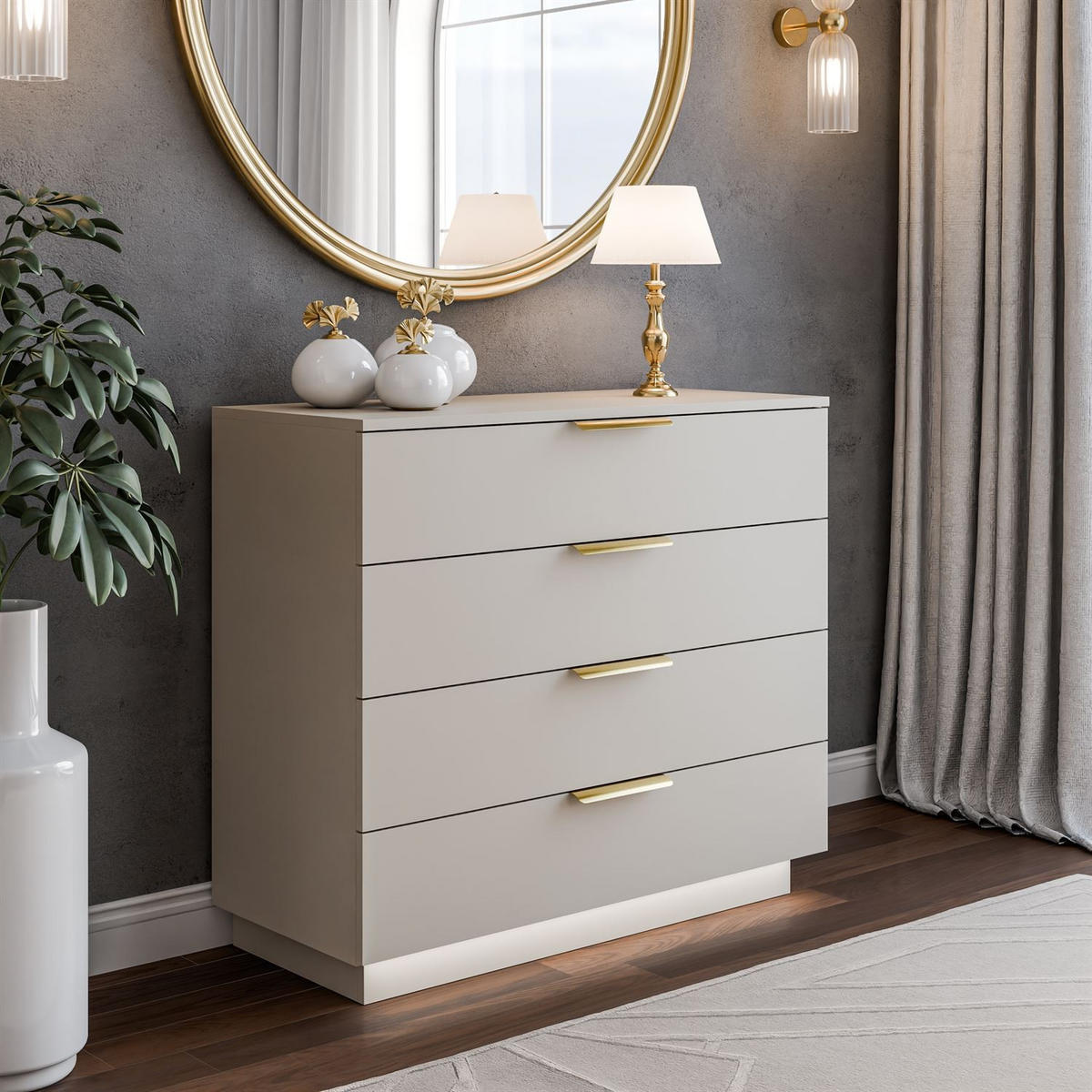 KOMMODE LINA KASCHMIR 95 LED auf hohen Beinen Gold Chrom - Kaschmir, Holzwerkstoff (95/84/40cm) - Lookway