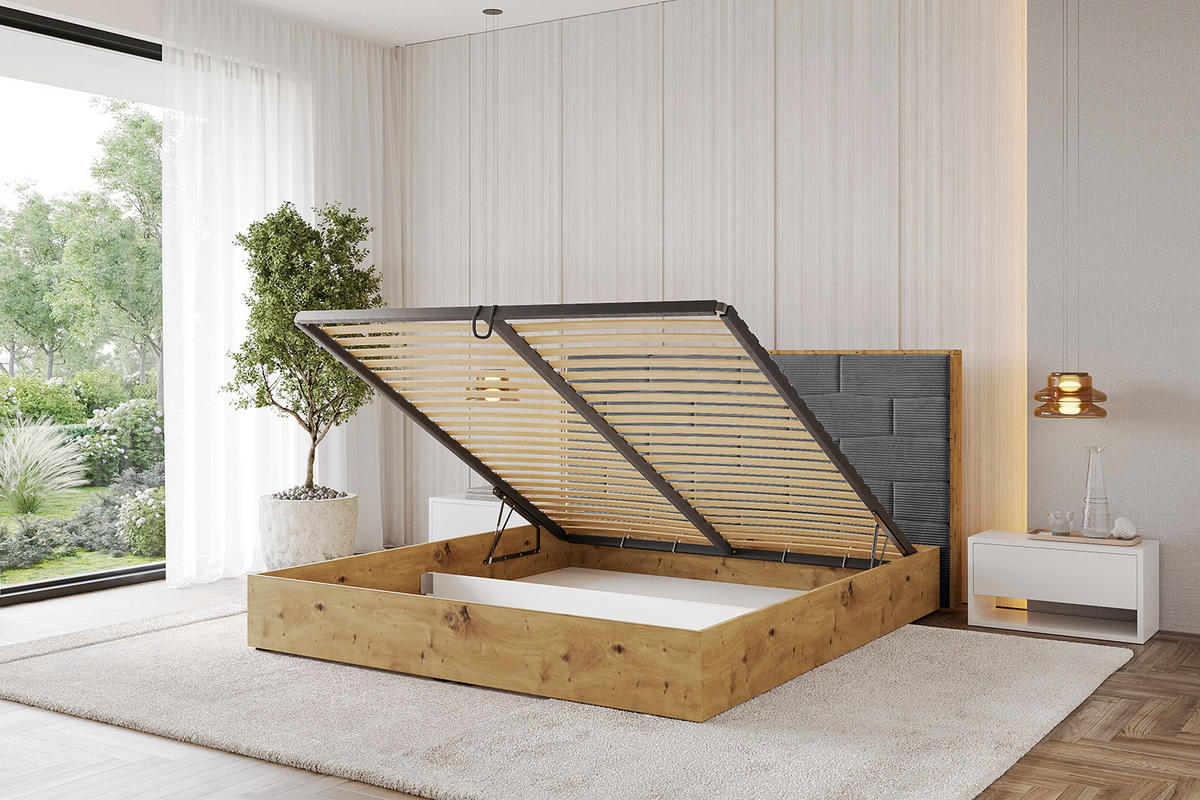 POLSTERBETT mit Bettkasten und Lattenrost, Boxbett ohne Matratze - ENZO8 160x200 Dunkelgrau - Anthrazit, Holzwerkstoff/Textil (160/200cm) - ALTDECOR