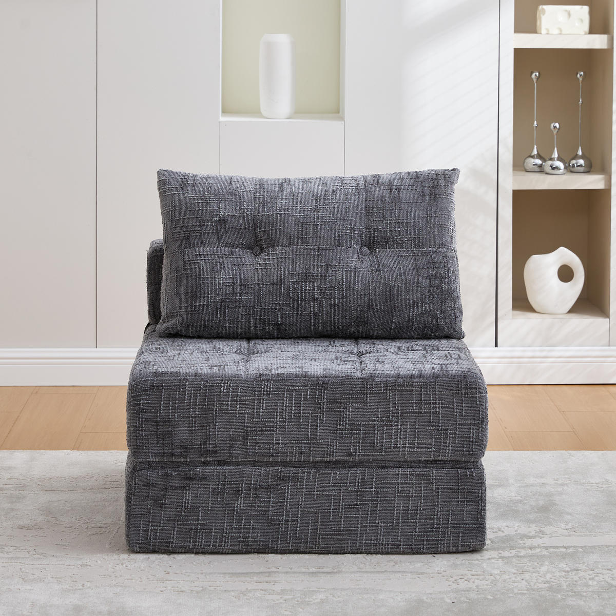 SCHLAFSESSEL klappbar Chenille Gray mit Kissen - Grau, Kunststoff (79/57/79cm) - Beauniv
