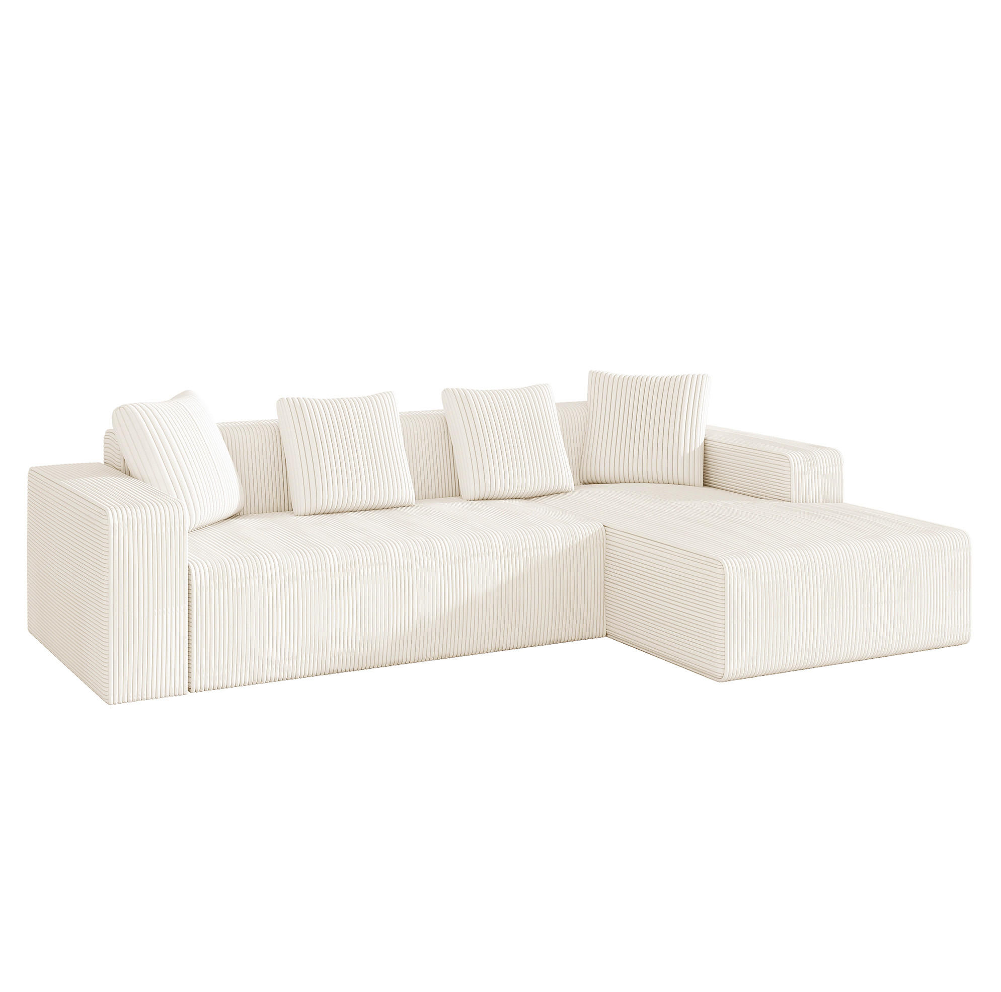ECKSOFA 261/146/65 cm weiß aus Cord modular mit Longchair - Weiß, Textil (146/261cm) - OKWISH