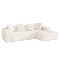 ECKSOFA 261/146/65 cm weiß aus Cord modular mit Longchair - Weiß, Textil (146/261cm) - OKWISH
