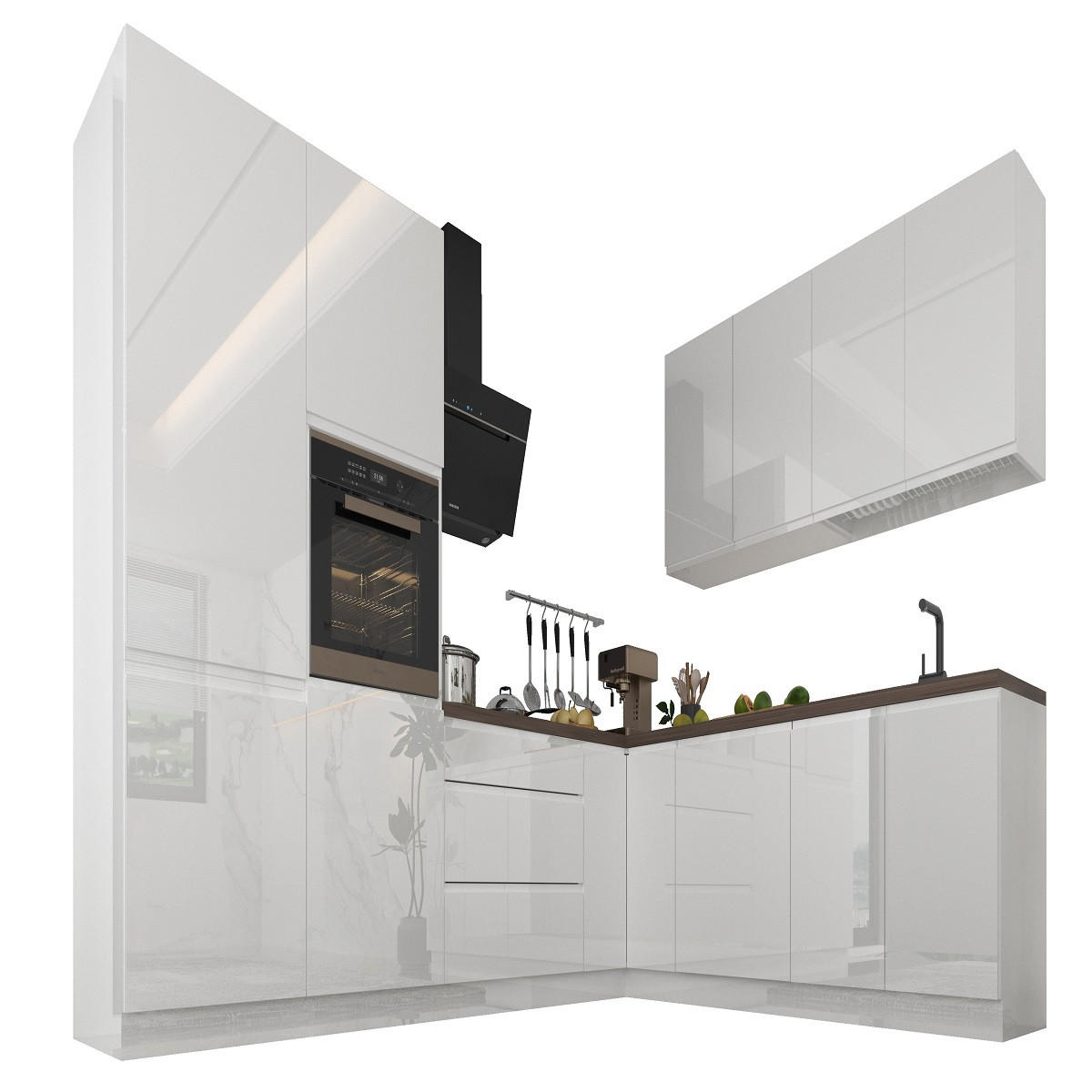 ECKKÜCHE 290 x 230 cm – Aspen KA3-M290 - in Weiß/Hochglanz - Weiß, Holz (520/212/58cm)