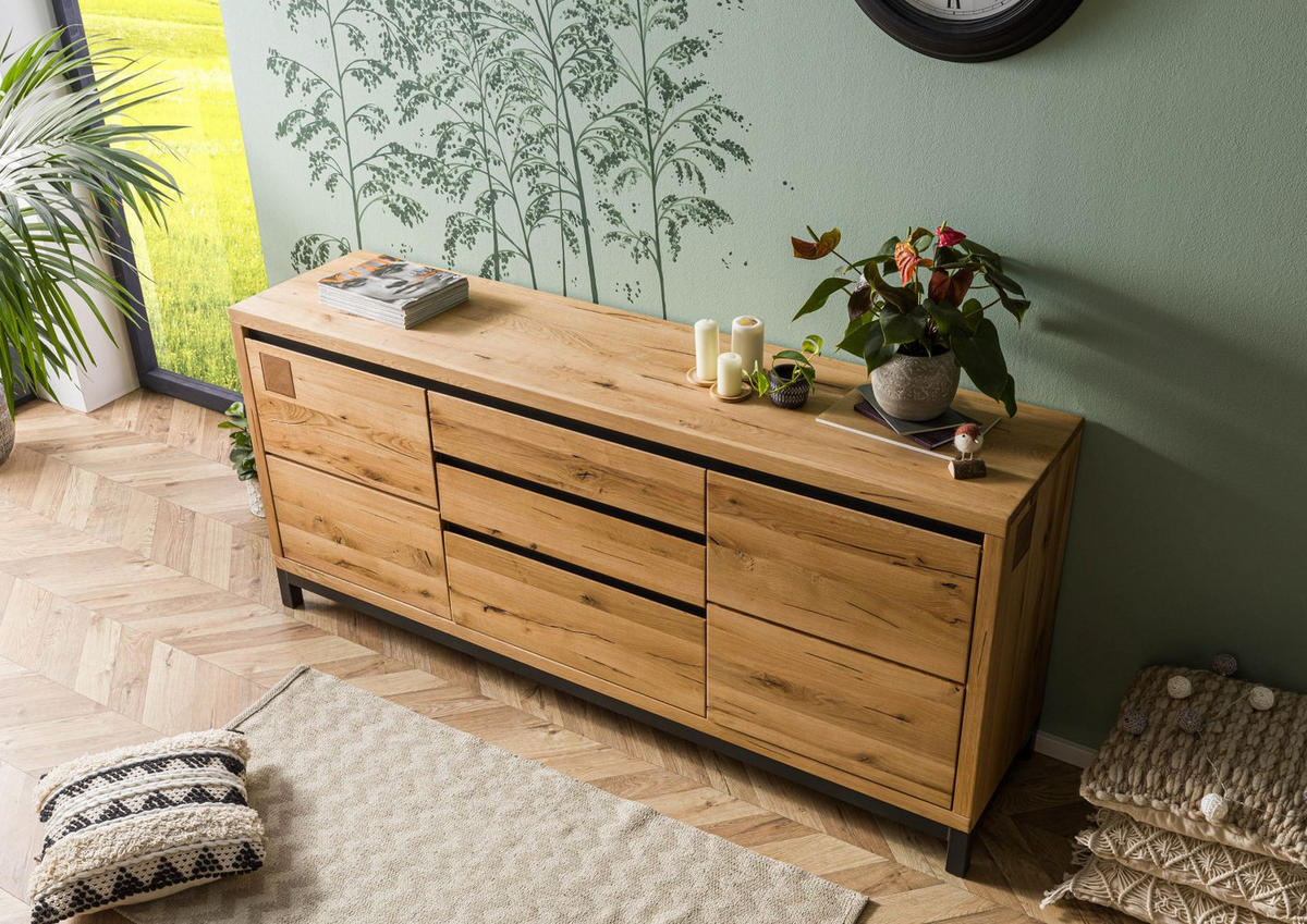SIDEBOARD Wildeiche 190x45x85 natur geölt VILLANDERS #151 - Braun, Holz (190/85/45cm) - Massivmoebel24