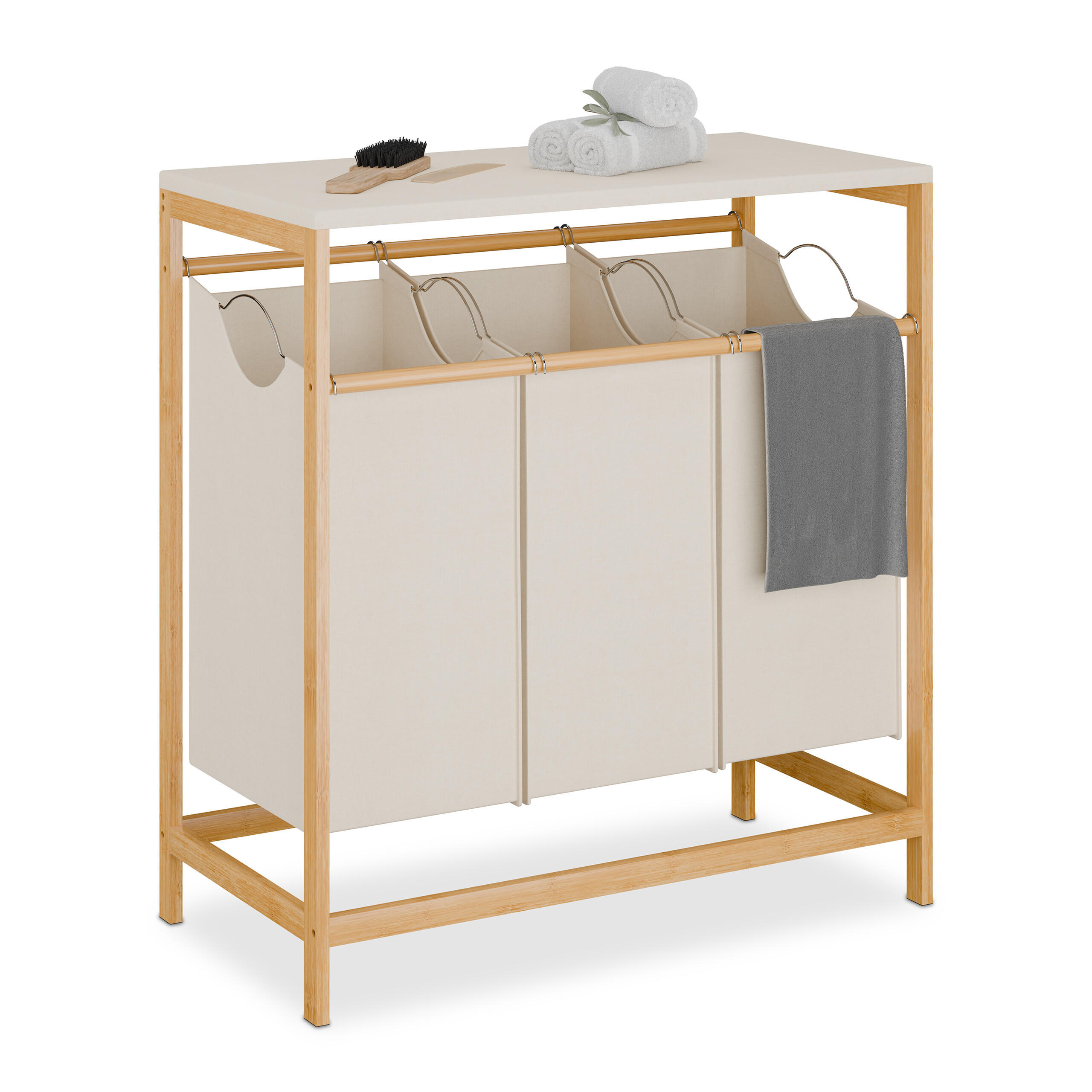 WÄSCHESAMMLER - Multicolor, Holz/Textil (78.5/84.5/40cm) - Relaxdays