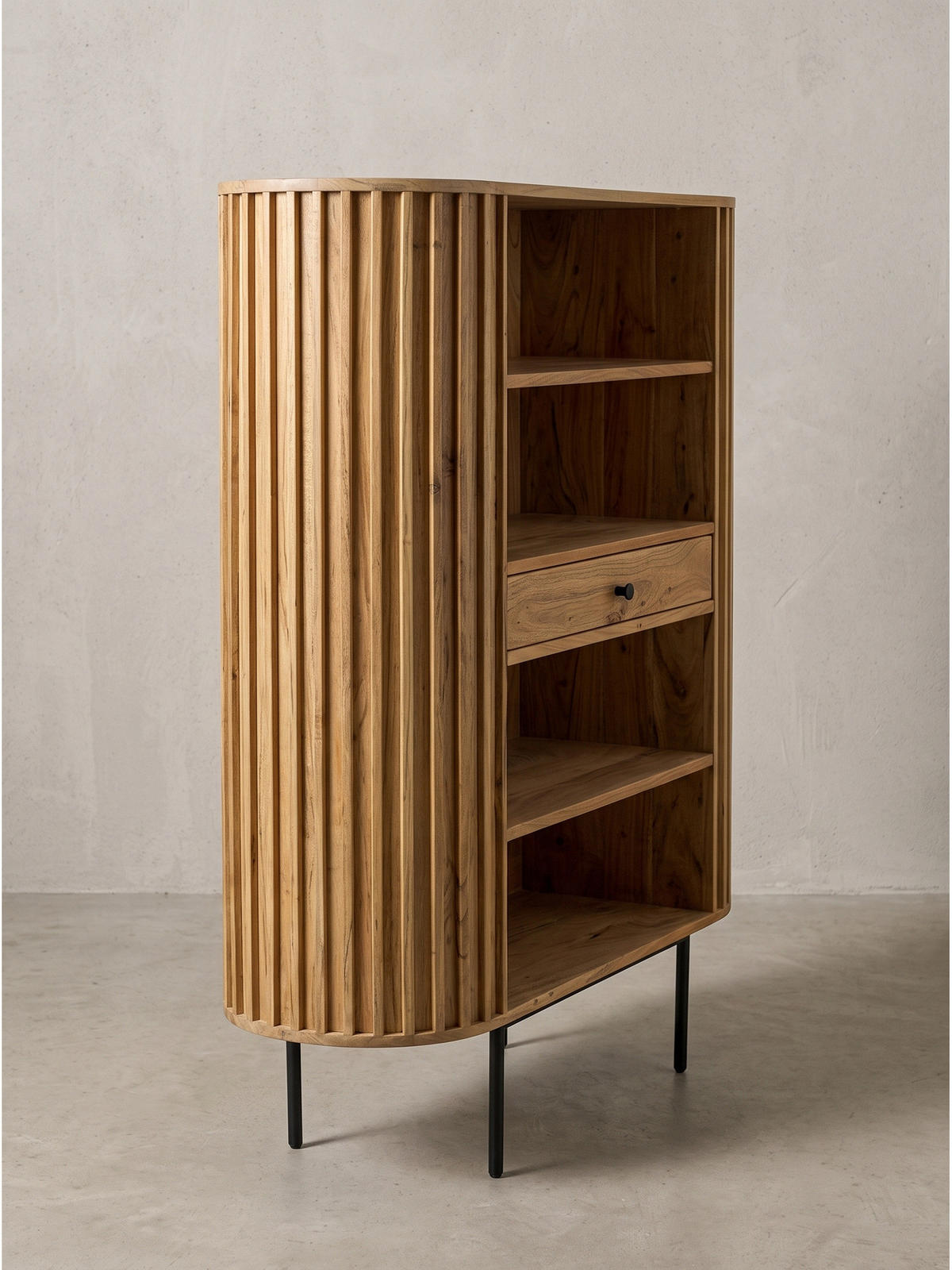 BÜCHERREGAL MELA, Akazie Massivholz, mit Stauraum, 105 x 40 x 122 cm - Akaziefarben, Holz/Metall (105/122/40cm) - KADIMA DESIGN
