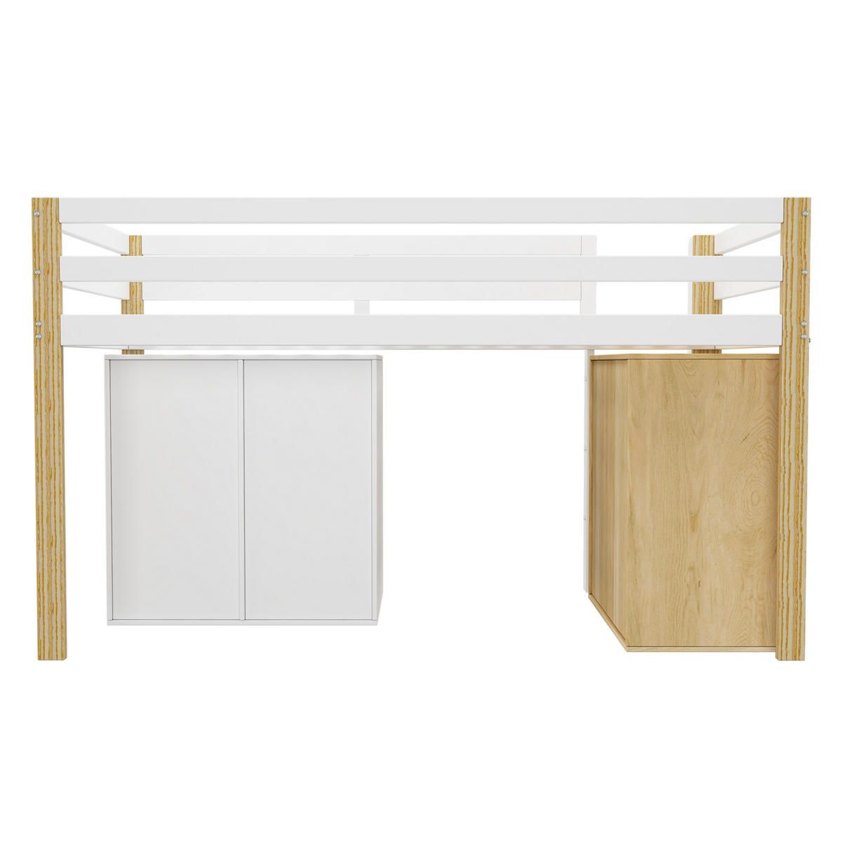 HOCHBETT 90/200 cm DE-00513, in Natur/Weiß, Stauraumschränken und Leiter - Weiß, Holz (90/200cm) - ComfortXL