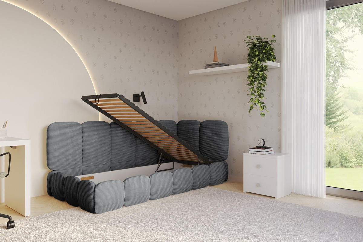 EINZELLBETT Jugendbett mit Bettkasten, Links - AVRY 100x200 Dunkelgrau - Dunkelgrau/Graphitfarben, Holzwerkstoff/Textil (100/200cm) - ALTDECOR
