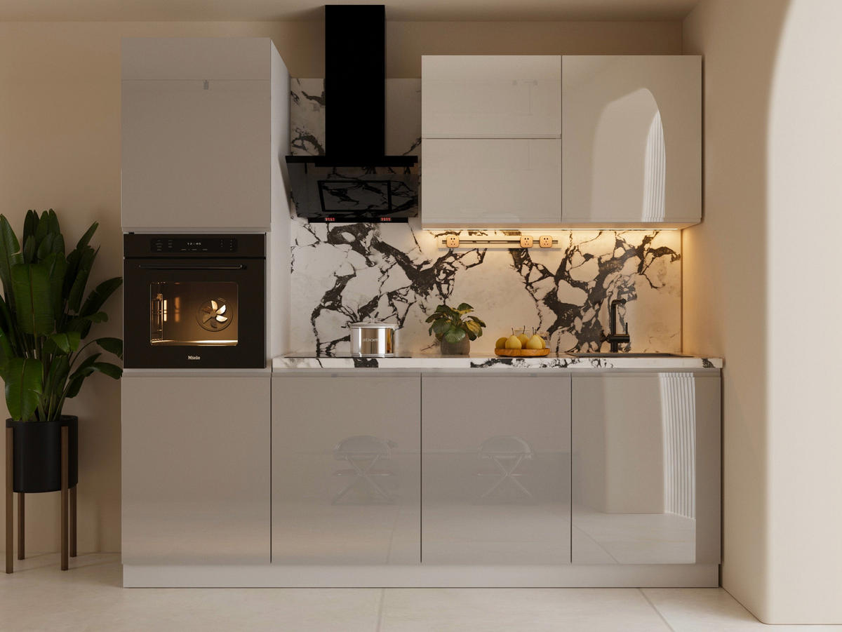 KÜCHENZEILE 240 cm Glanzia – KU-S05 – Grau / Weiß – Hochglanz - Weiß Hochglanz/Grau, Holzwerkstoff (240/212/60cm) - hi-markt