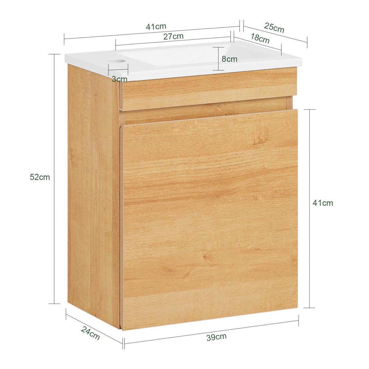 WASCHBECKENUNTERSCHRANK Natur - Naturfarben, Keramik/Holzwerkstoff (41/52/24cm) - SoBuy