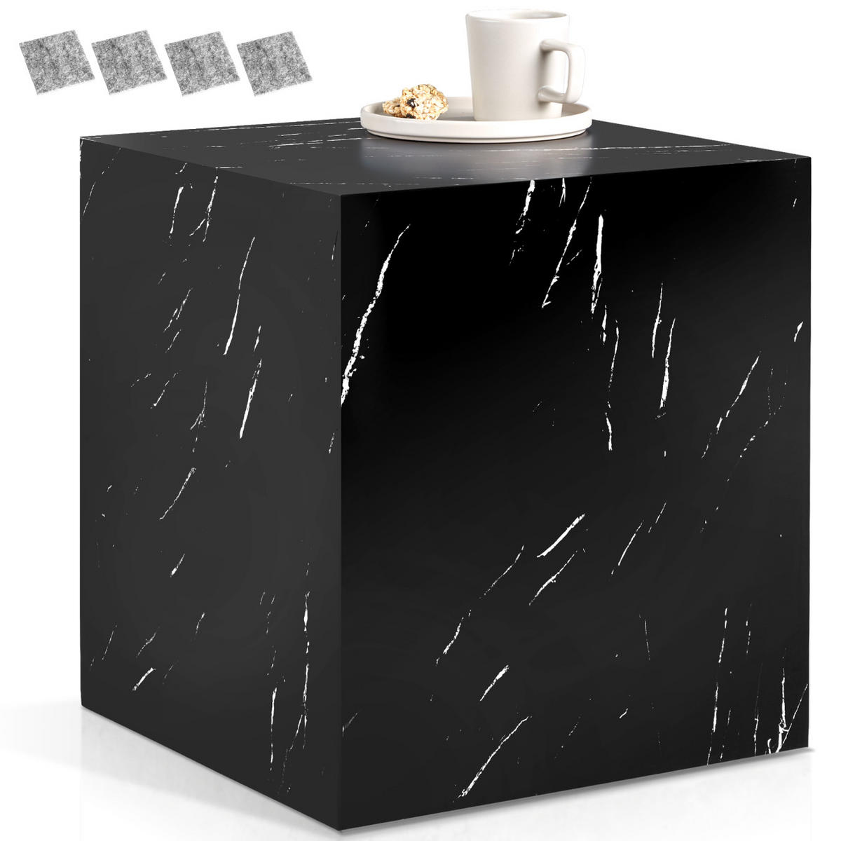 COUCHTISCH Lasley,45 x 45 x 50 cm,Marmor Optik schwarz - Schwarz, Holz (45/45/50cm) - tectake
