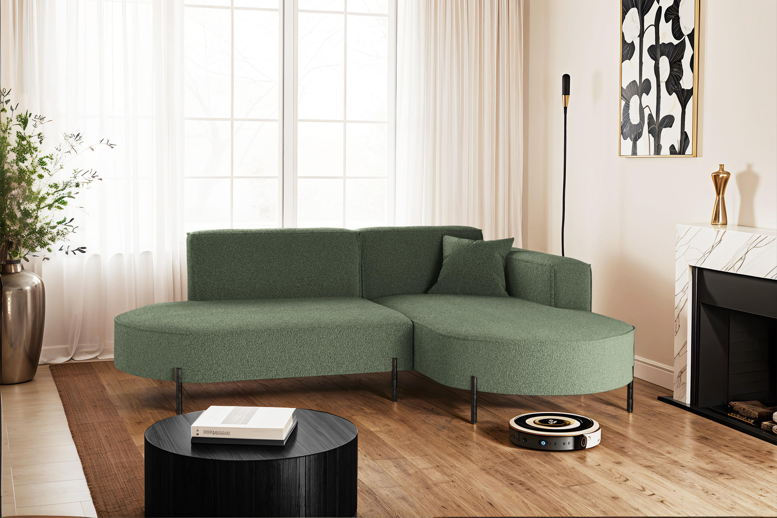 ECKSOFA L-Form Designer Modena Rein Stoff Quelle Grün Rechts - Grün, Holz/Textil (236/165cm) - Kaiser Möbel