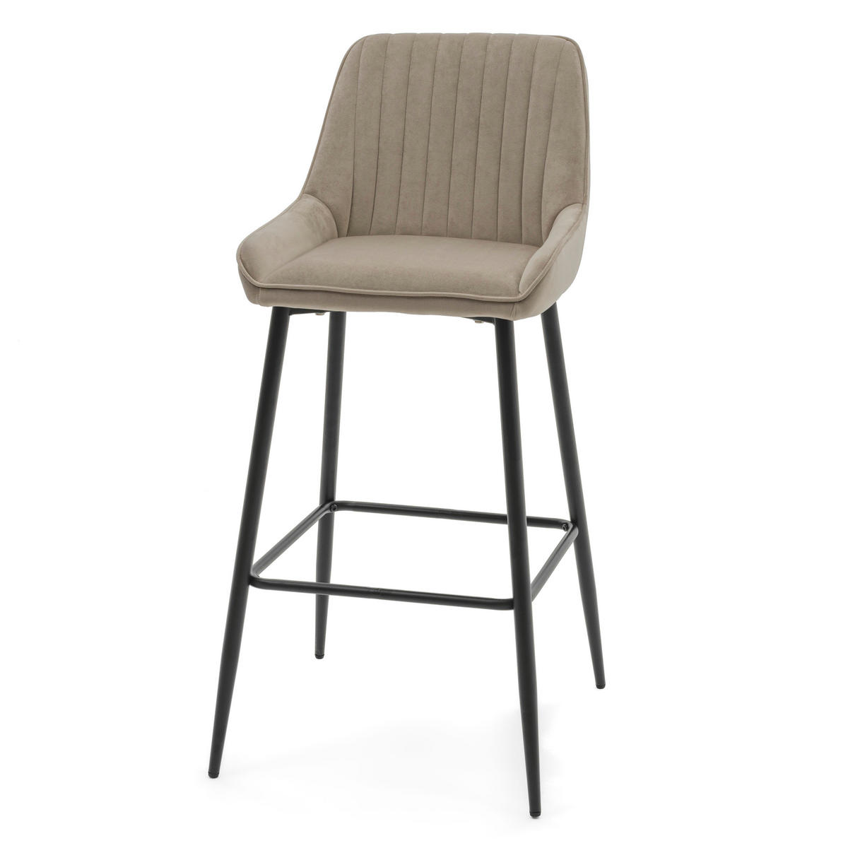 BARHOCKER PASSO gepolstert mit Steppung - dunkelbeige - Samt Velours - Beige/Schwarz, Metall (50/95/55cm) - NEW HOME
