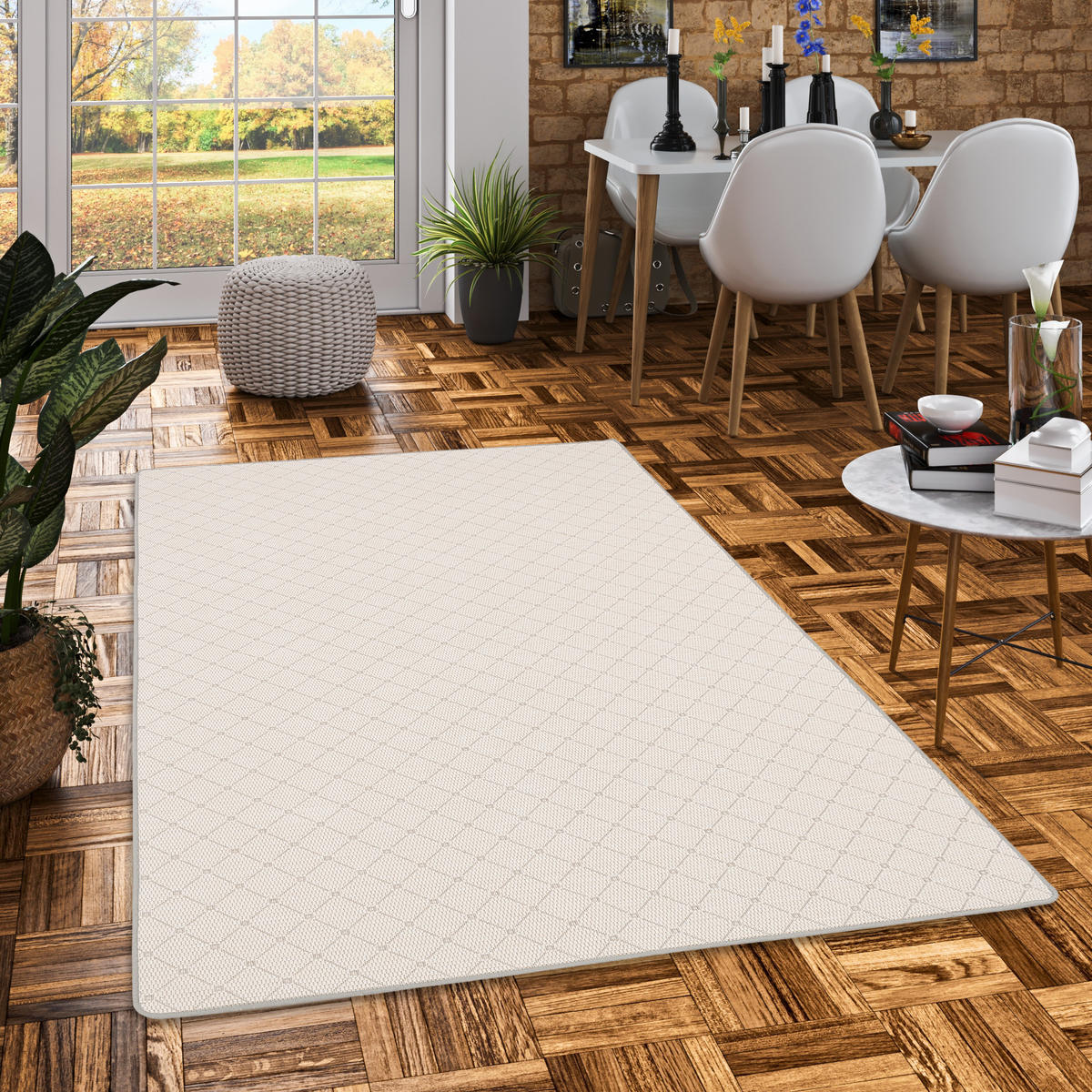 IN & OUTDOOR TEPPICH FLACHGEWEBE OSLO KARO MODERN - Hellgrau, Textil (160/200cm) - Snapstyle
