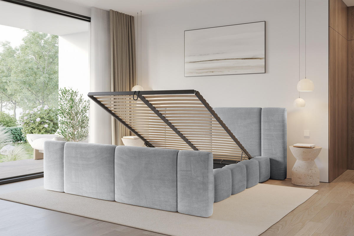 POLSTERBETT mit Bettkasten, Fußteil und Lattenrost, Bett mit Matratze H3/H4 - NILO-Z 200x200 Grau - Anthrazit, Holzwerkstoff/Textil (200/200cm) - ALTDECOR