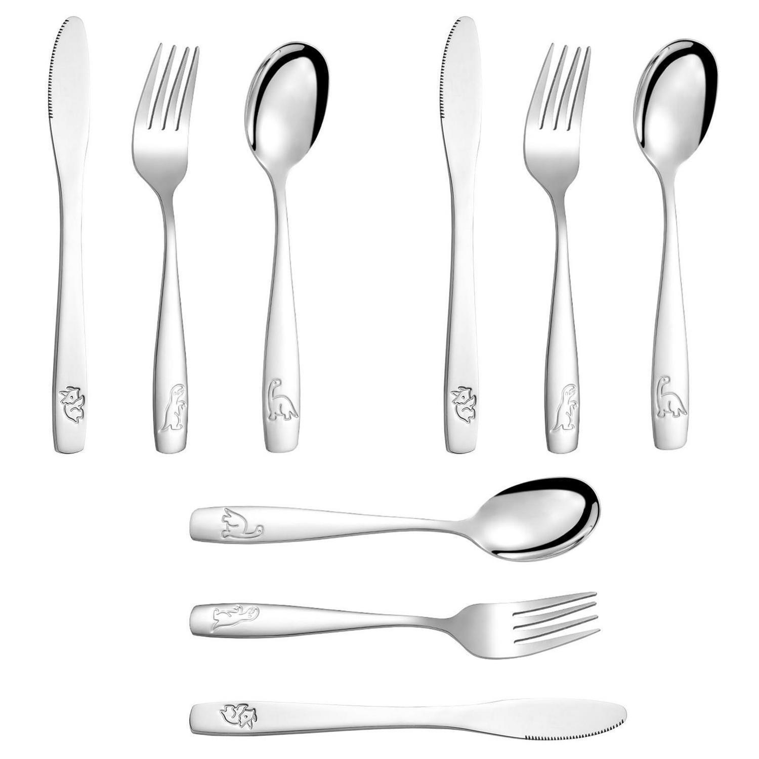 KINDERBESTECK 9-teiliges Set Edelstahl Dinosaurier Motiv - Silberfarben, Metall
