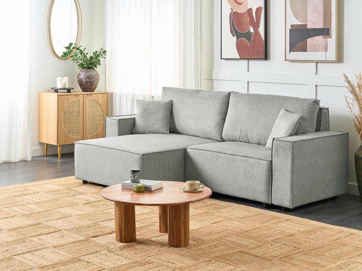 3-SITZER-ECKSOFA grau linksseitig mit Schlaffunktion Stauraum Karila - Grau, Textil (250/150cm) - Beliani