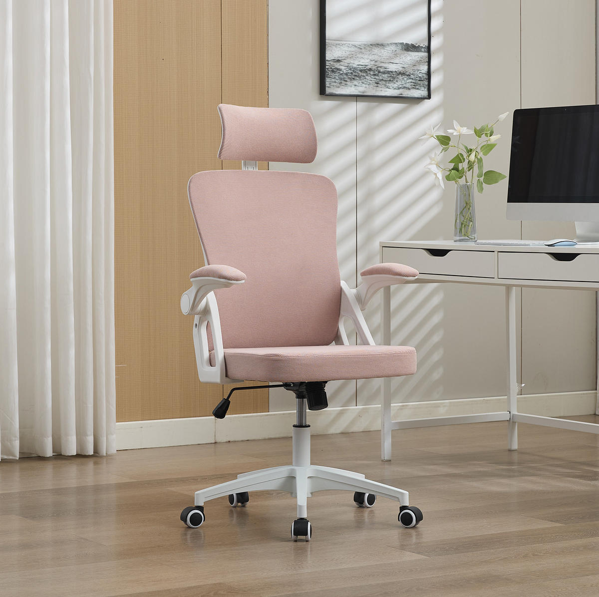 BÜROSTUHL mit Netzrücken höhenverstellbar Pink - Pink, Kunststoff (65/108/58cm) - Meubliv