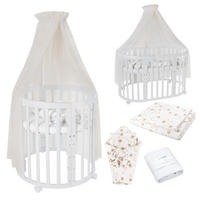 BABYBETT WHITE OVAL 7in1 mit Matratze und Himmelset - Champagner/Weiß, Holz/Textil
