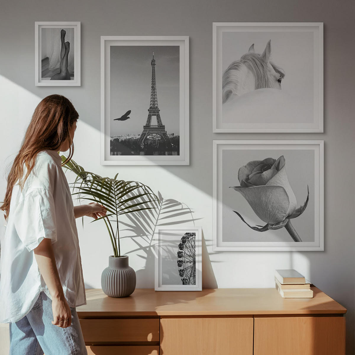 WANDBILDER 5er-Set - 50x50 cm & 20x30 cm & 40x60 cm Weißer Rahmen - Abstrakte warme Muster - Weiß, Kunststoff (40/60cm) - ArtPrintCave