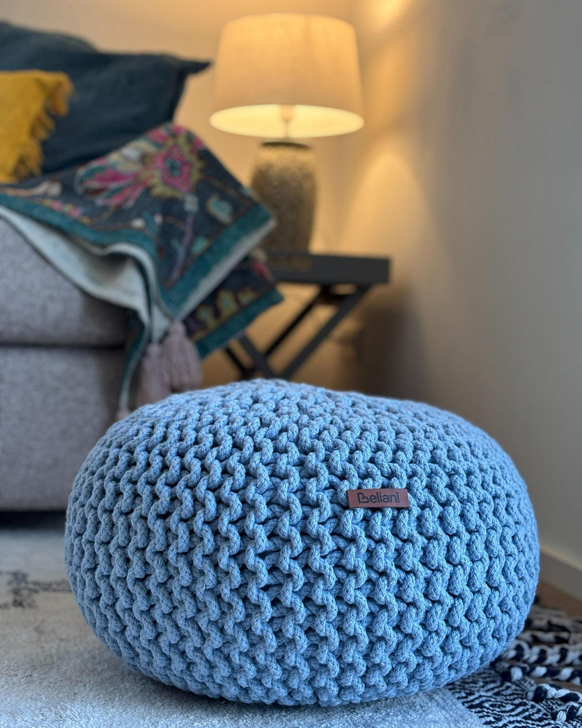POUF Conrad 40/40/25 cm - albastru deschis, materiale naturale/material textil (40/25/40cm) - Beliani