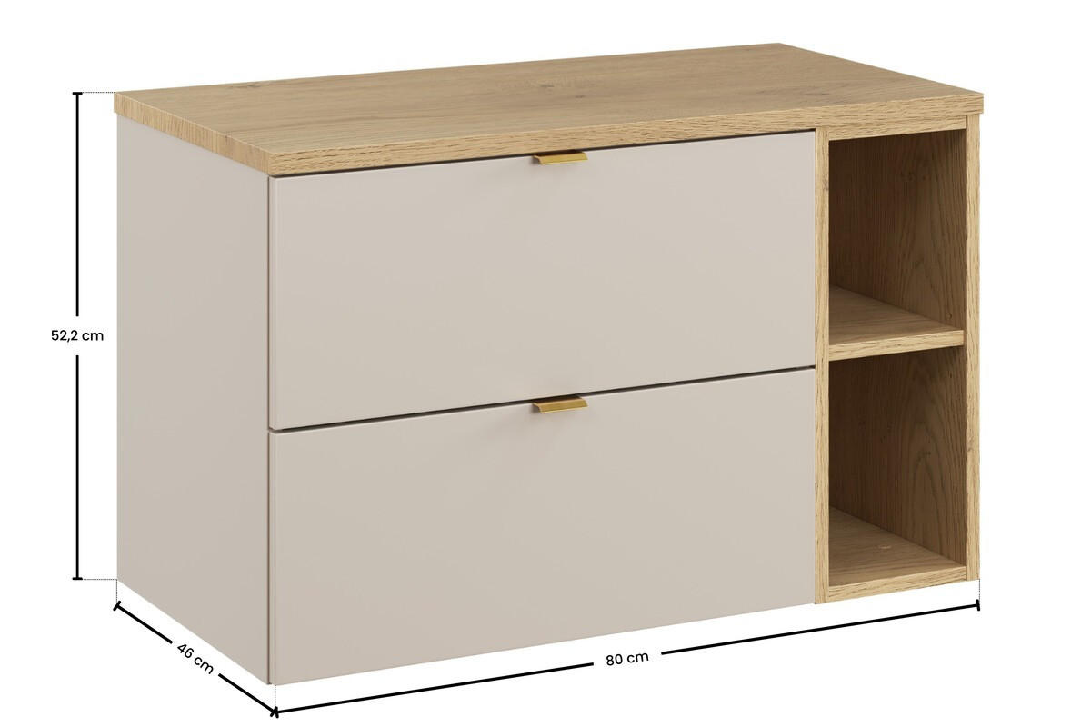WASCHTISCHUNTERSCHRANK 80 cm 3Teile - Dalia Cashmere D BM359 in Kaschmir/Cremona-Eiche - Kaschmir/Eichefarben, Holz (80/50/48cm)