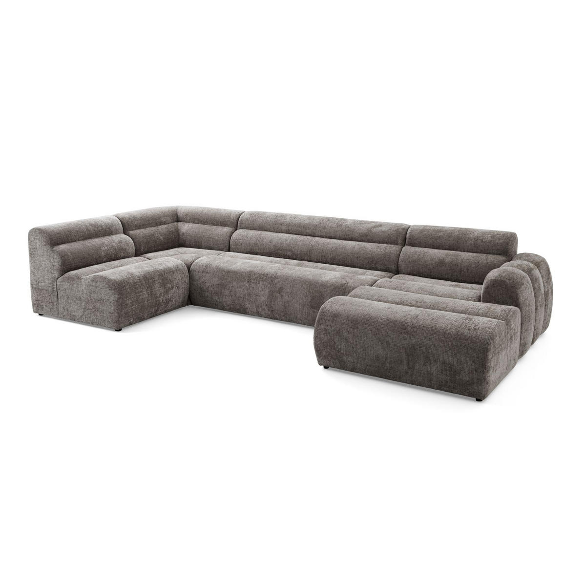6-SITZER modulares Wohnlandschaft U XXL VEER SET 5 Links, 368 x 175 cm, Chenille Webstoff Braun - Schwarz/Braun, Holz/Kunststoff (368/75/175cm) - Muffo