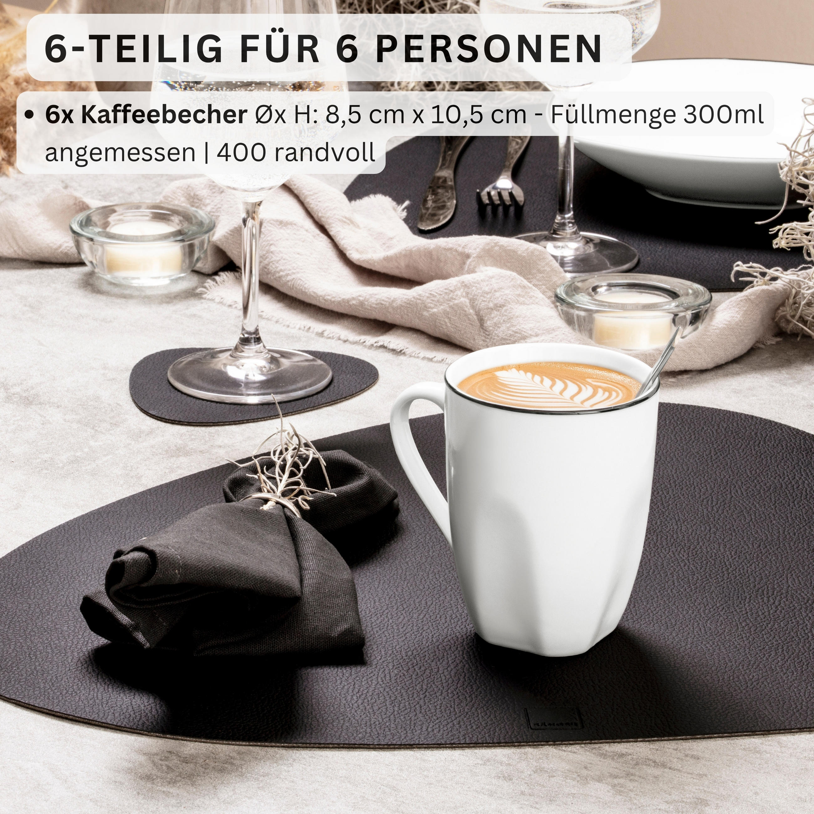 KAFFEEBECHER SET BILGOLA BLACK RIM - 6 teilig - Weiß, Keramik (32.5/18.5/22.5cm) - Sänger