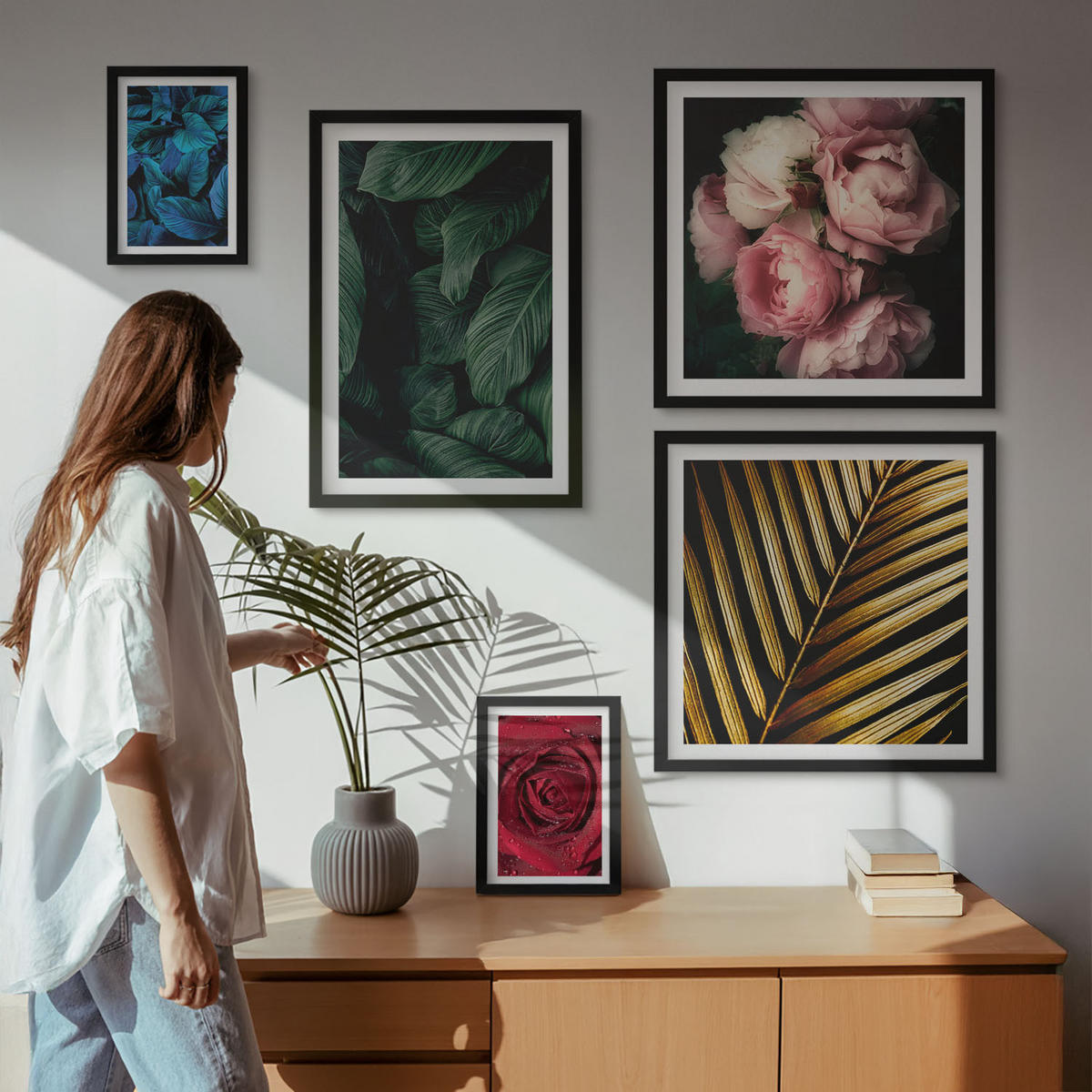 WANDBILDER 5er-Set - 50x50 cm & 20x30 cm & 40x60 cm Schwarzer Rahmen - Abstrakte schwarze Muster - Schwarz, Kunststoff (40/60cm) - ArtPrintCave