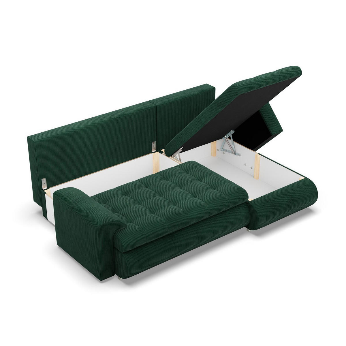 ECKSOFA RECHTS MIT SCHLAFFUNKTION FORESTA, Cord - Dunkelgrün - Dunkelgrün, Textil (230/159cm) - Mebligo