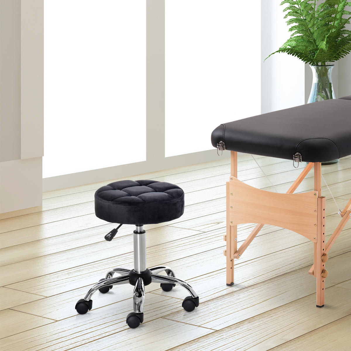 SALONSTUHL mit Rädern, Schwarz - Schwarz, Kunststoff (35/61/35cm) - HOMCOM