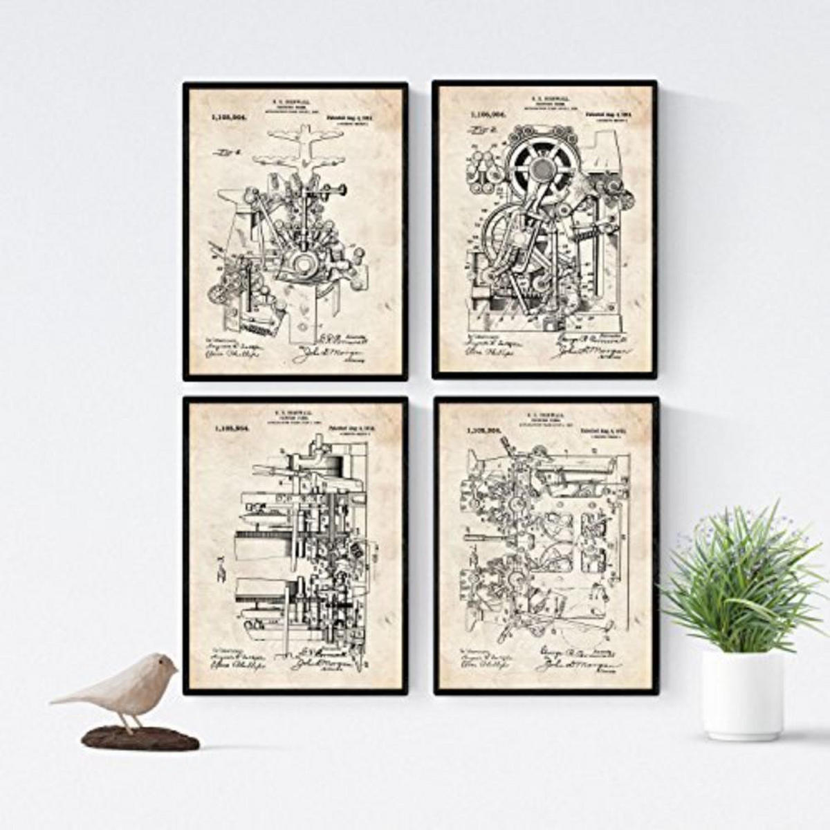 POSTER Set mit 4 Jahrgang Druckerei Patent A4 Rahmenlos - Klar, Papier (29.7/3cm) - Nacnic