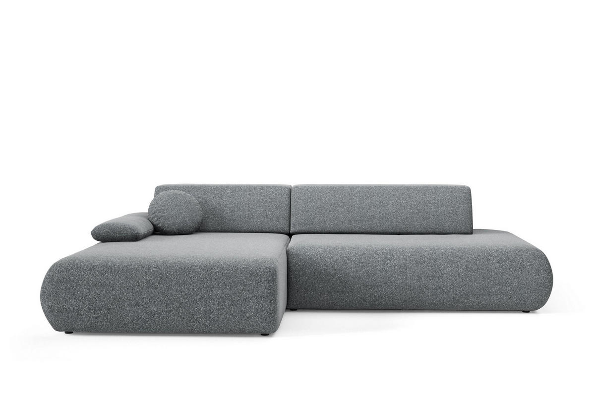 ECKSOFA DELTA L-S Grau Geflochtener Stoff mit Schlaffunktion - Grau, Holz (286/173.5cm) - MASSENO