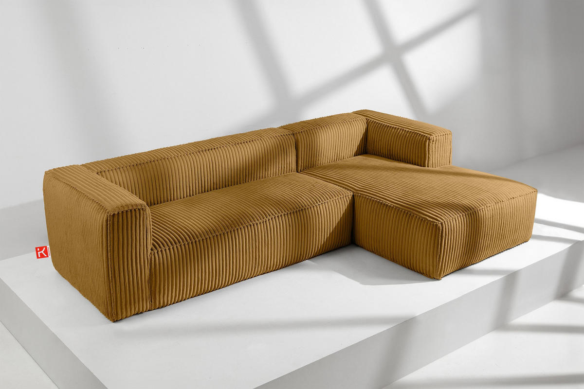 ECKSOFA-RECHTS FEROX Modern, Cord-Stoff, gelb - Gelb, Textil (305/175cm) - KONSIMO®