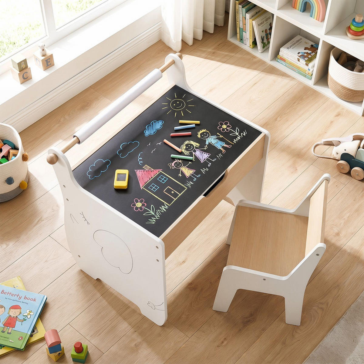 KINDERTISCH mit Stuhl weiß(2-tlg) - Weiß, Holzwerkstoff (61.5/59/47cm) - COSTWAY