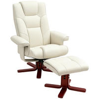 RELAXSESSEL mit Hocker, Fernsehsessel mit Liegefunktion, Wippfunktion, Cremeweiß - Creme/Dunkelrot, Leder/Holz (84/104/84cm) - HOMCOM