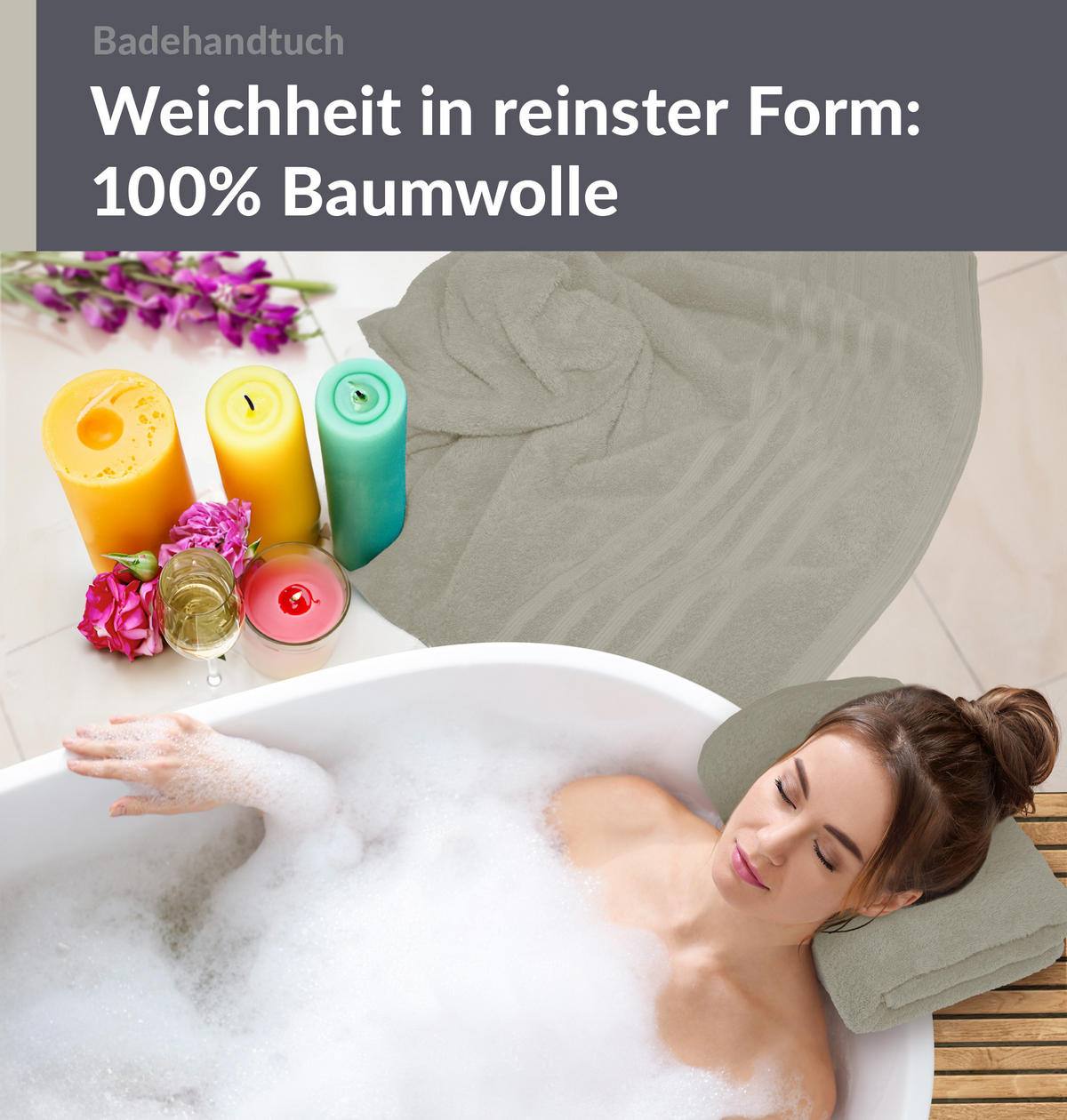 BADETUCH London Kiesel Grau 2er Set 100x150 - Sandfarben, Textil (100/150cm) - Lashuma