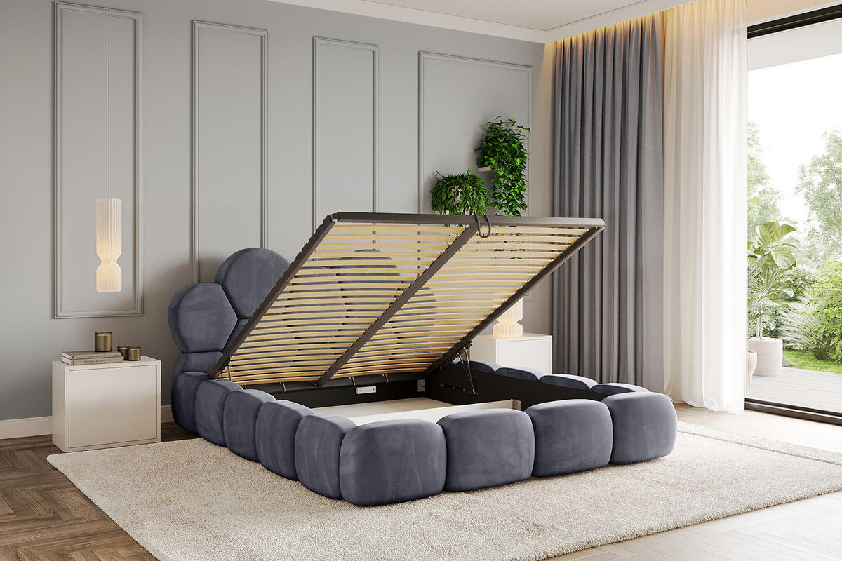 POLSTERBETT mit Bettkasten und Lattenrost, Boxbett ohne Matratze - LANA 200x200 Dunkelgrau - Dunkelgrau, Holzwerkstoff/Textil (200/200cm) - ALTDECOR
