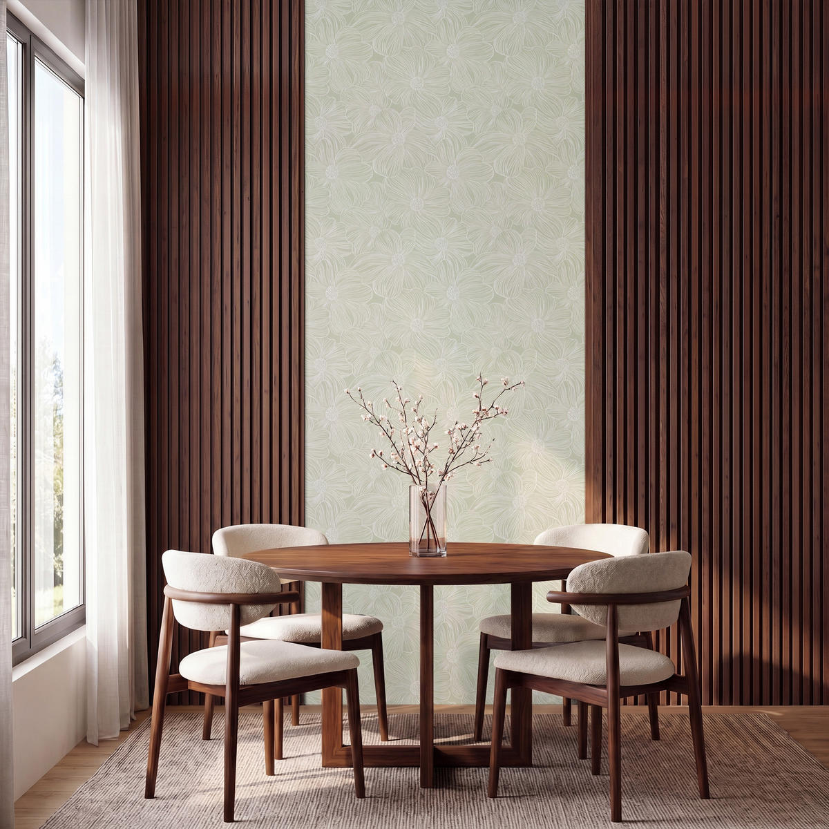 TAPETE - Gelassenheit - Blumen - Grün - 120x300 cm - Salbeigrün, Papier (120/300cm) - OnlyWow